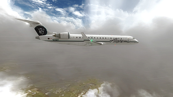 Huge plane flying through the clouds.