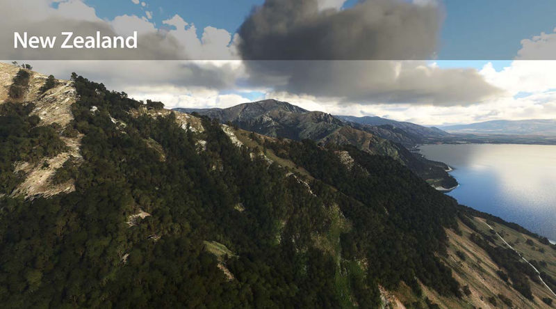 New Zealand's scenic landscape with towering mountains and clouds.