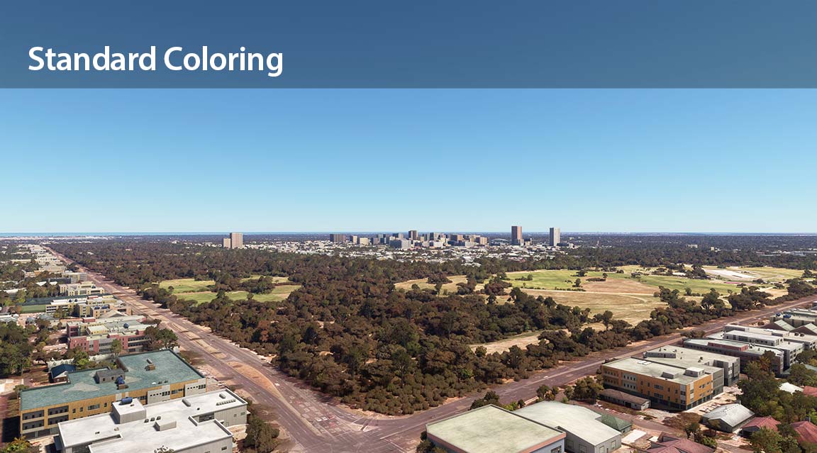Standard vegetation coloring of a rural cityscape.