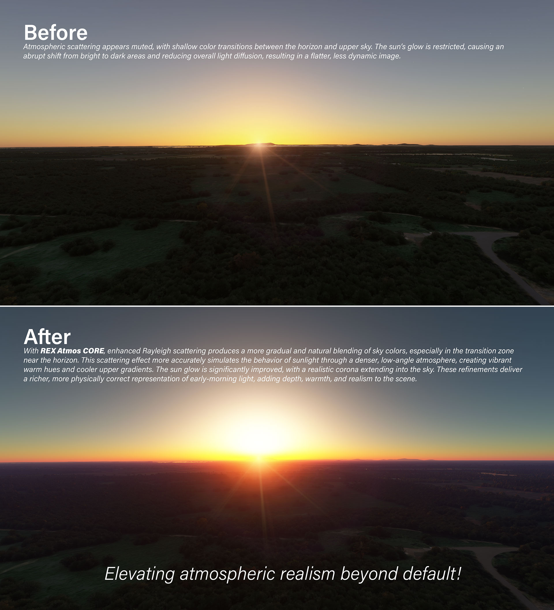 Fixed cloud definition, added true rayleigh scattering, fixed atmospheric coloring, corrected  cloud lighting and ozone, which then helped balance the overall scene HDR toning.