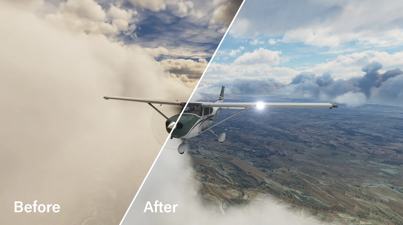 Atmos Legacy before and after comparison — cloud lighting and ozone
