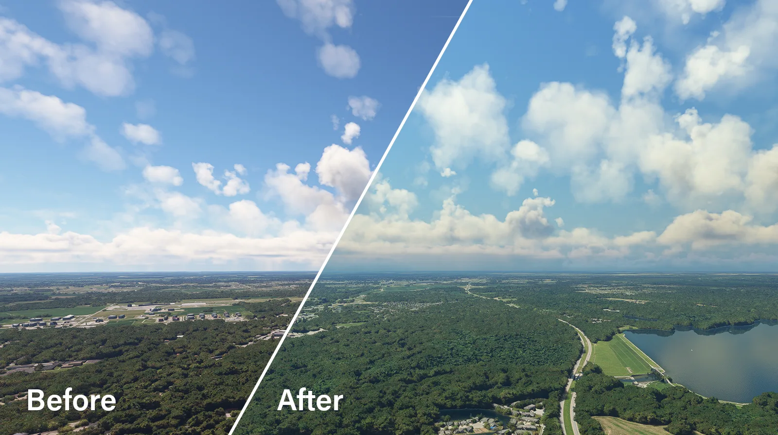 Atmos Legacy before and after comparison — night sky and city ambiance