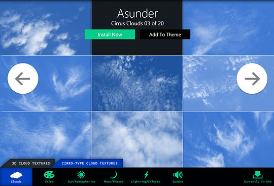 Cirrus clouds selection screen from Sky Force 3D.
