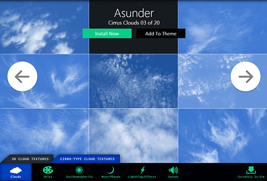 Cirrus clouds selection screen from Sky Force 3D.