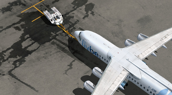 An airplane tow in progress.