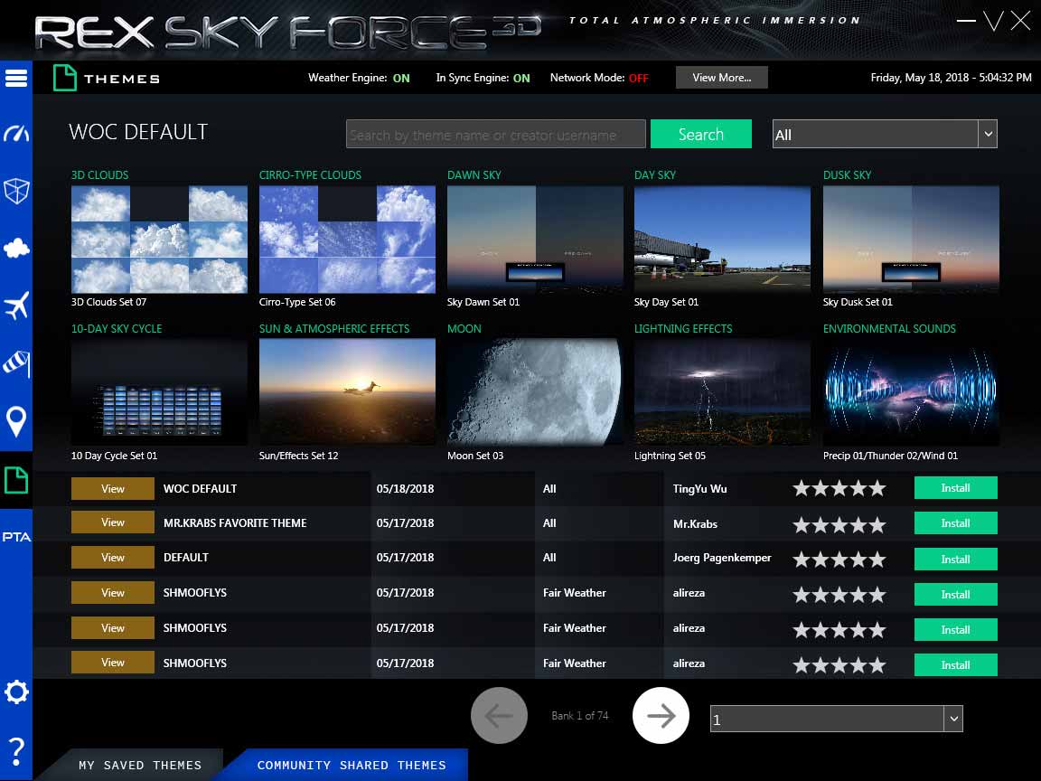 Sky Force user THEMES UI screenshot.