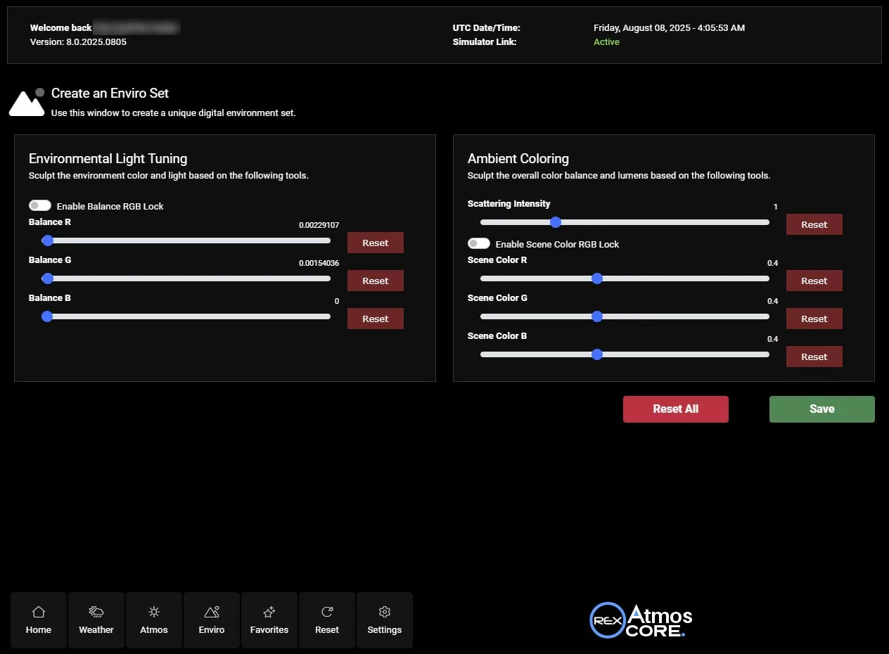 Atmos CORE Enviro module adjusting ambient light tint and global tone