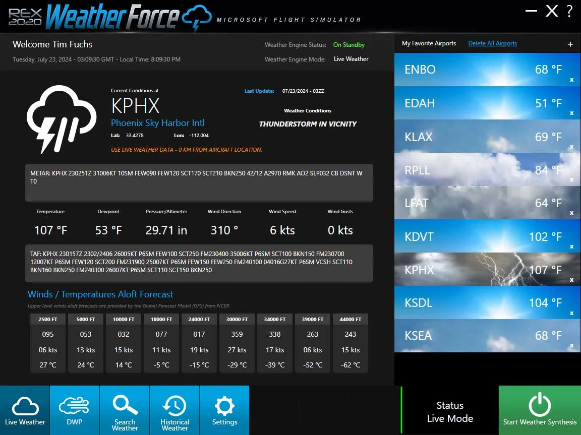 REX Weather Force hyper-realistic weather rendering over an airport in MSFS