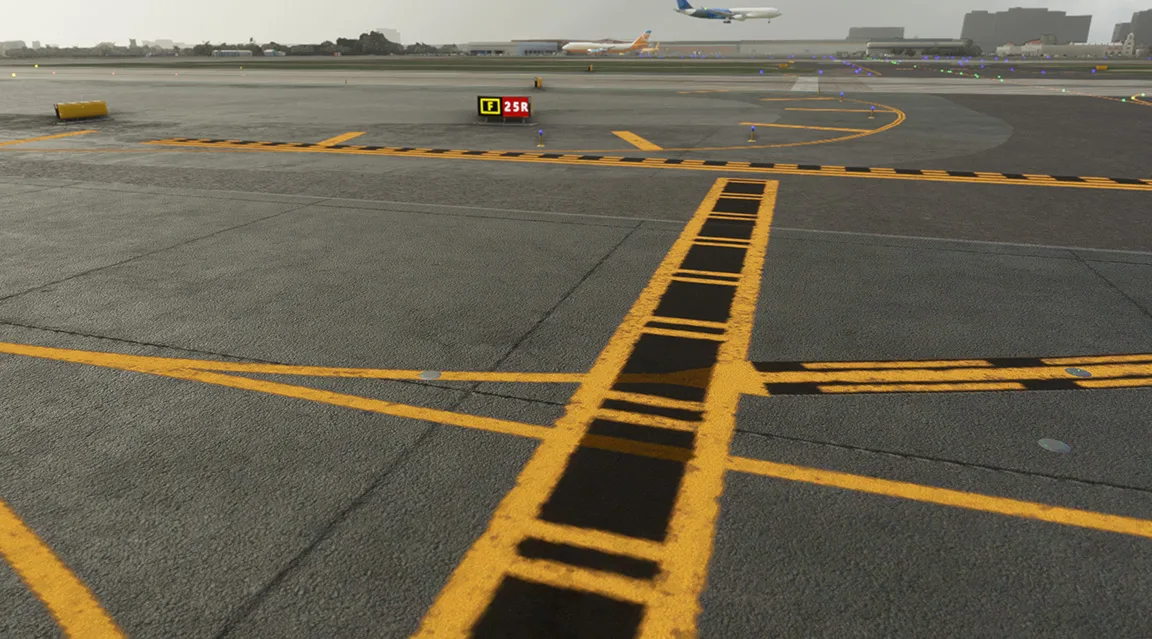 Runway and taxiway line markings with REX Real Global Airport Textures