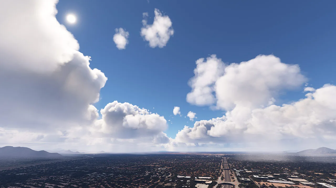 Beautiful cloudscape lit by Atmos Legacy in MSFS 2020