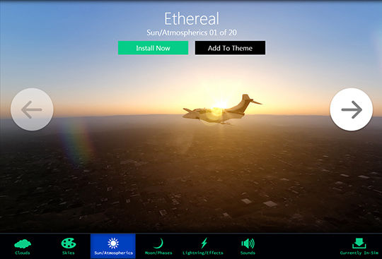 Sun and effects selection screen from Sky Force 3D.
