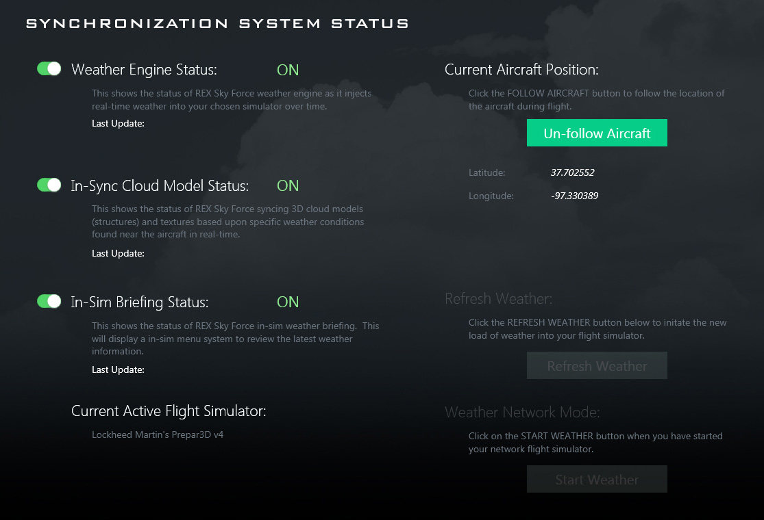 Clouds, weather engine, texture sync, flight center, sun add-on, PTA and environment sounds