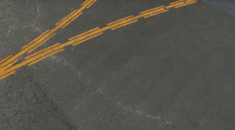 Taxiway lines at an airport.