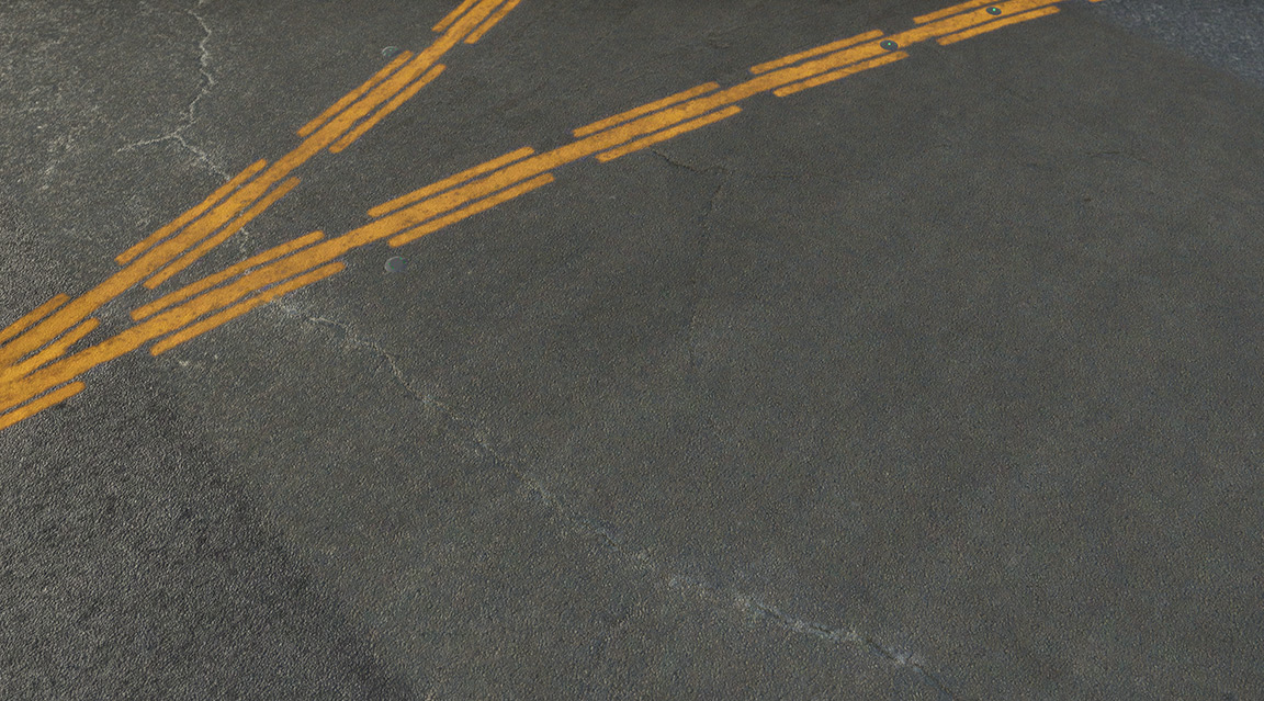 Taxiway lines at an airport.