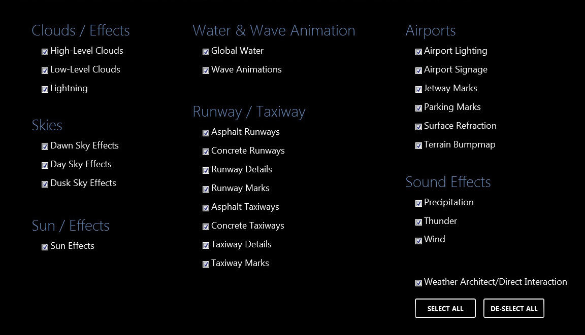 Options screen from Texture Direct for P3D and FSX.