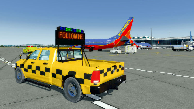 Image of a Follow Me truck at an airport.