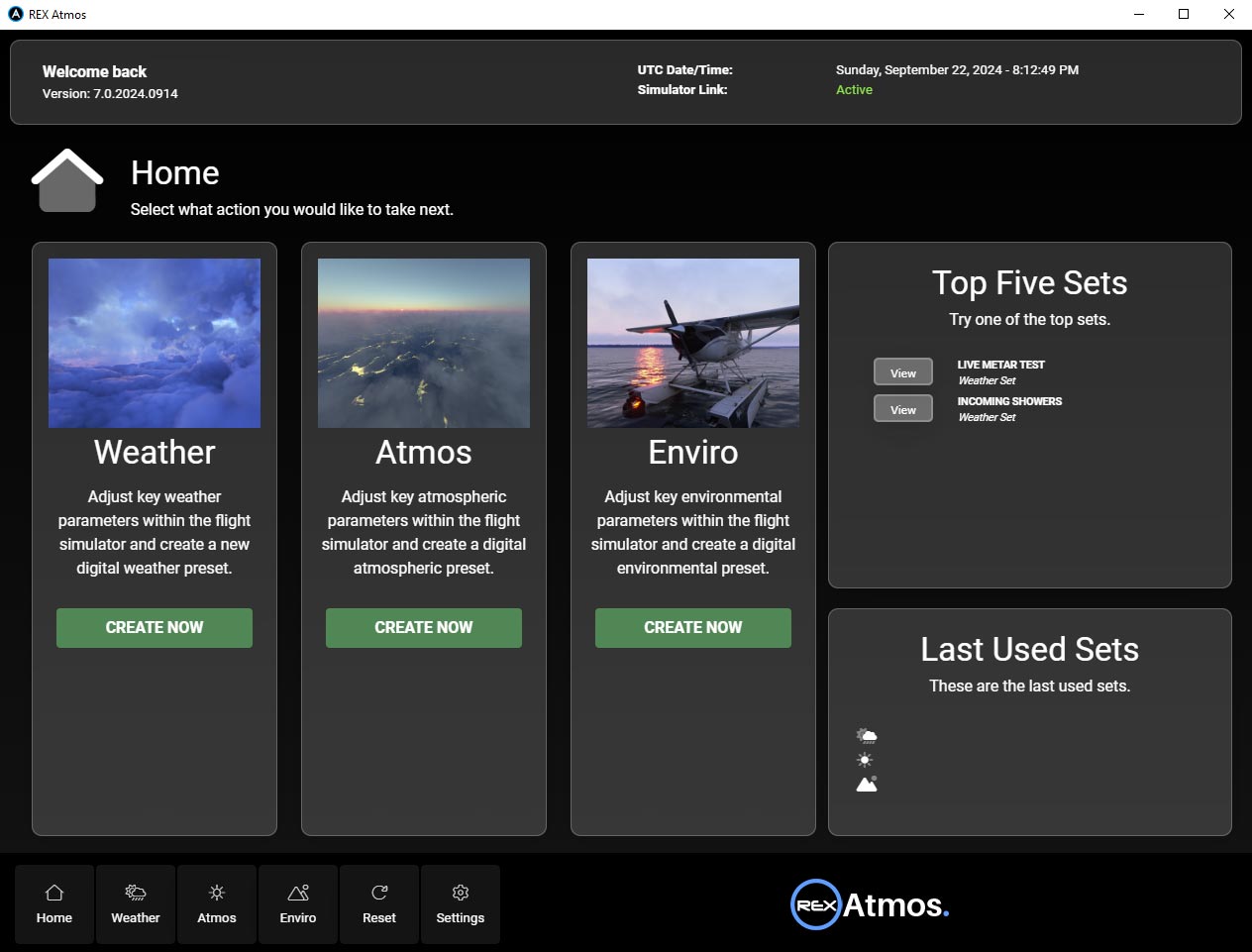 REX Atmos home screen UI